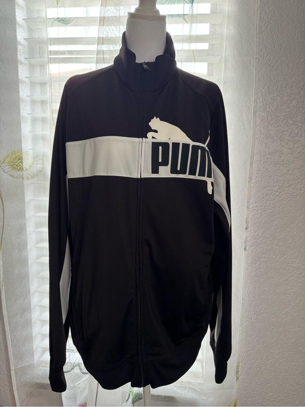 🩶 PUMA Men's Black White Graphic Full Zip Track Jacket Size L